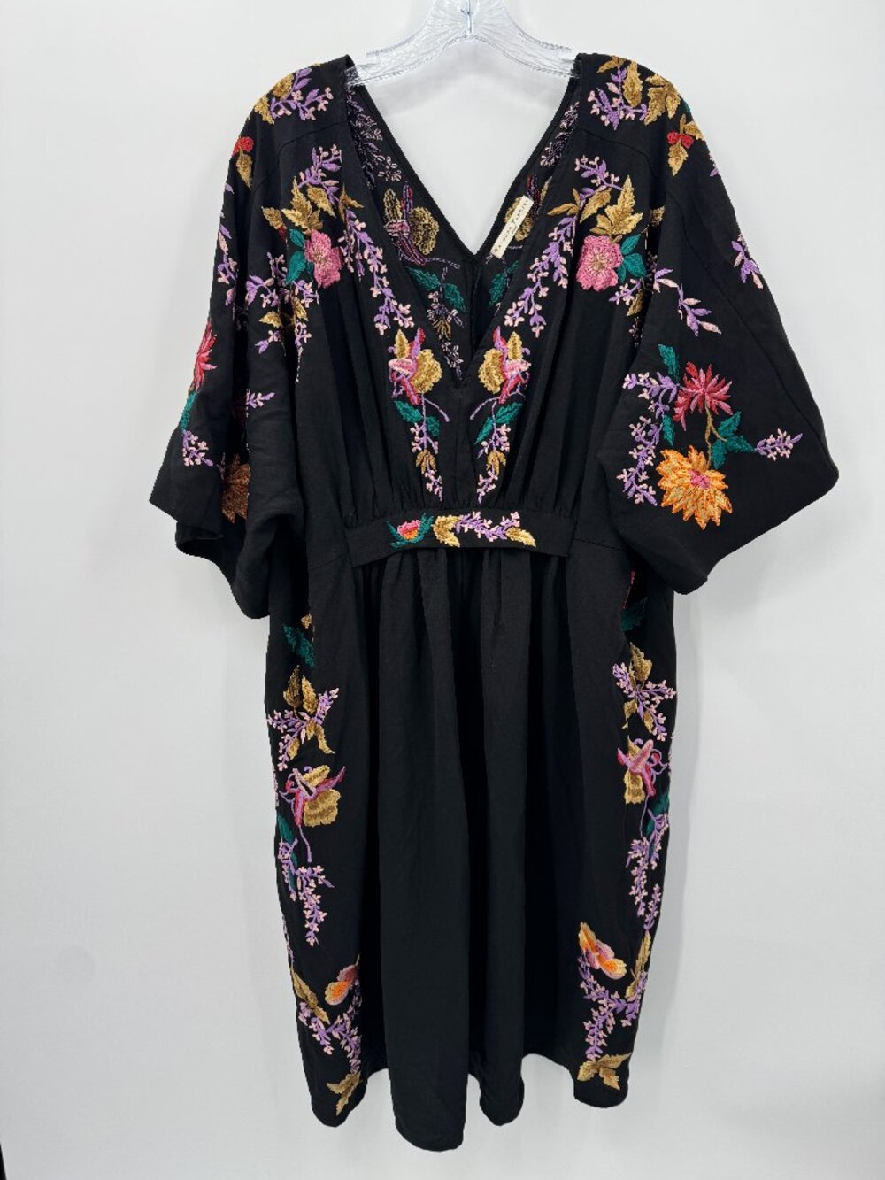 Wayward Fancies by eShakti Embroidered Floral Caftan Midi Dress Black Boho Kimon